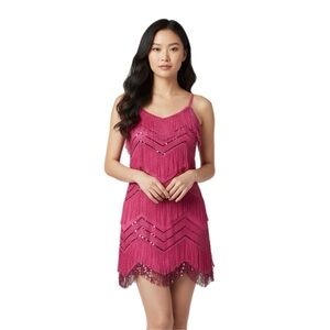 Lulu's Vibrant Pink “Shake It Off”  Dress with Fringe Accents NWT